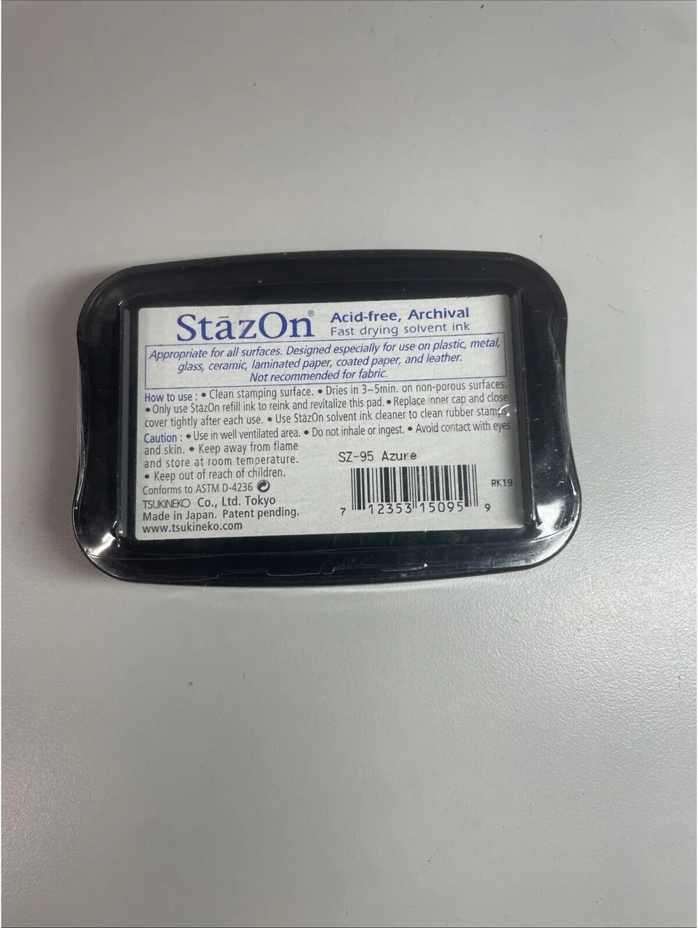 STAZON Solvent Ink Pad AZURE Tsukineko Archival For Every Surface Sealed